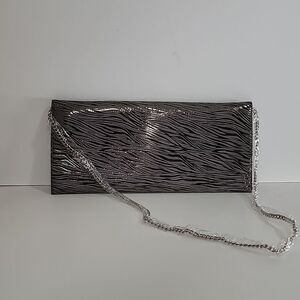Carlos Falchi Zebretta Zebra Print Silver Gray Flap Clutch